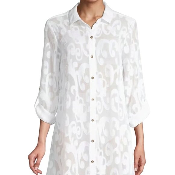 Lilly Pulitzer Natalie Shirtdress Coverup Resort White Poly Crepe Size XXS - Picture 7 of 10